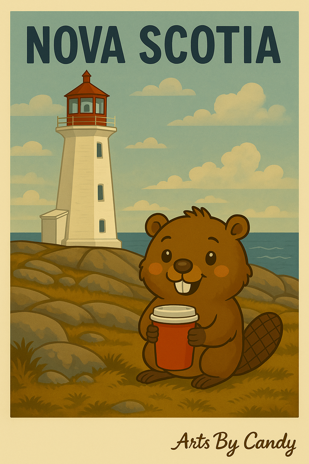 Nova Scotia Postcard - Beaver & Lighthouse