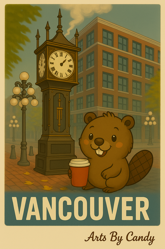 Vancouver Gastown Postcard - Beaver & Steam Clock
